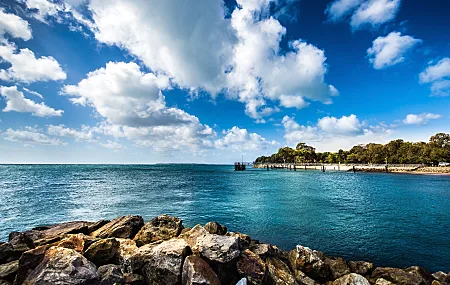 风景 海洋 海岸 海滩 码头 天空 地平线 云 户外  电脑壁纸 4K壁纸