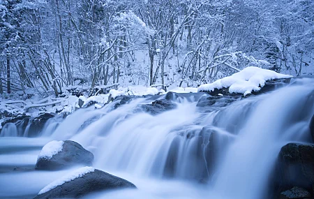 冬天 瀑布 水 冰 雪 自然 河流  电脑壁纸 4K壁纸