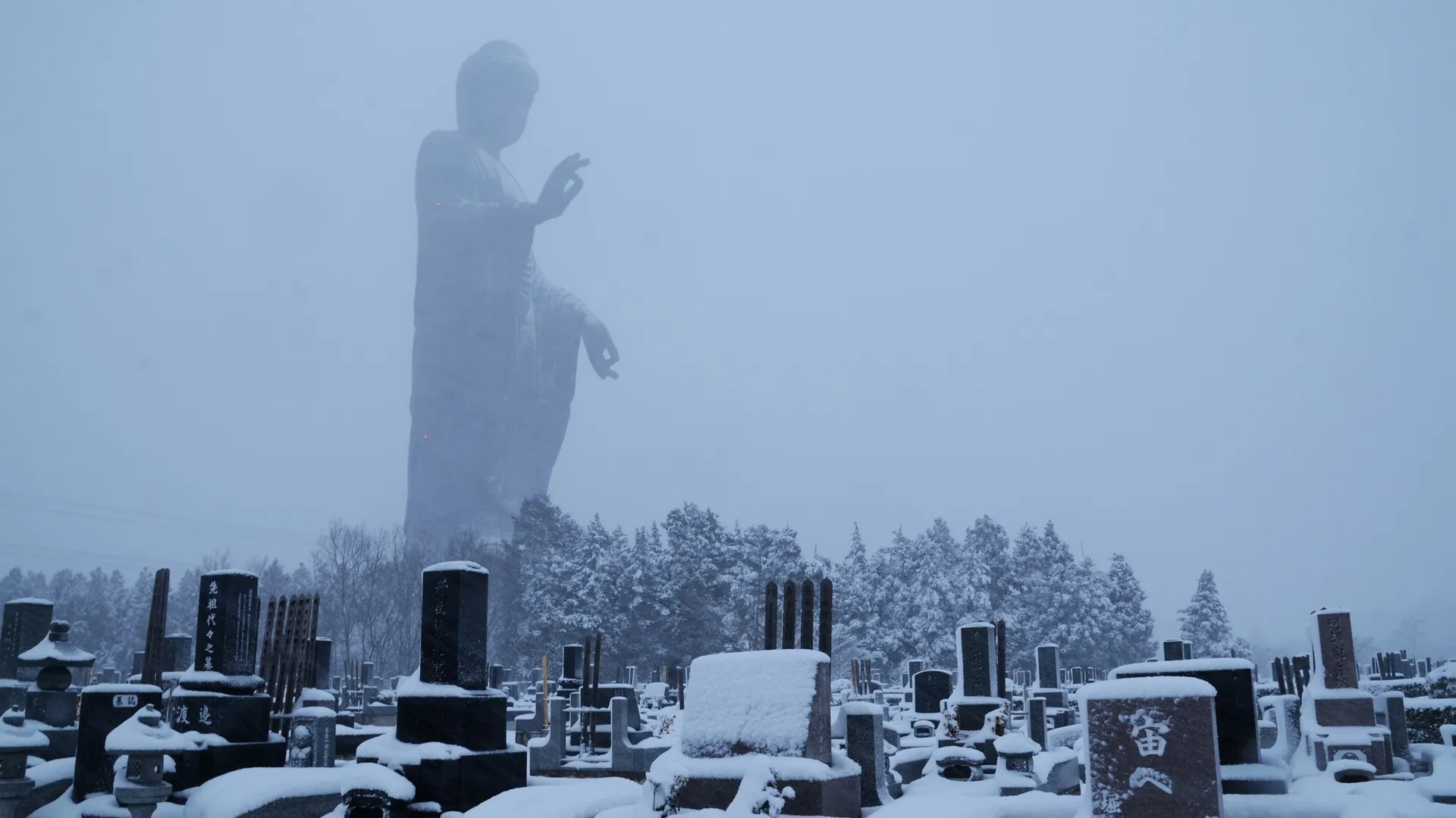 佛像 雕像 墓碑 雪  电脑壁纸 4K壁纸