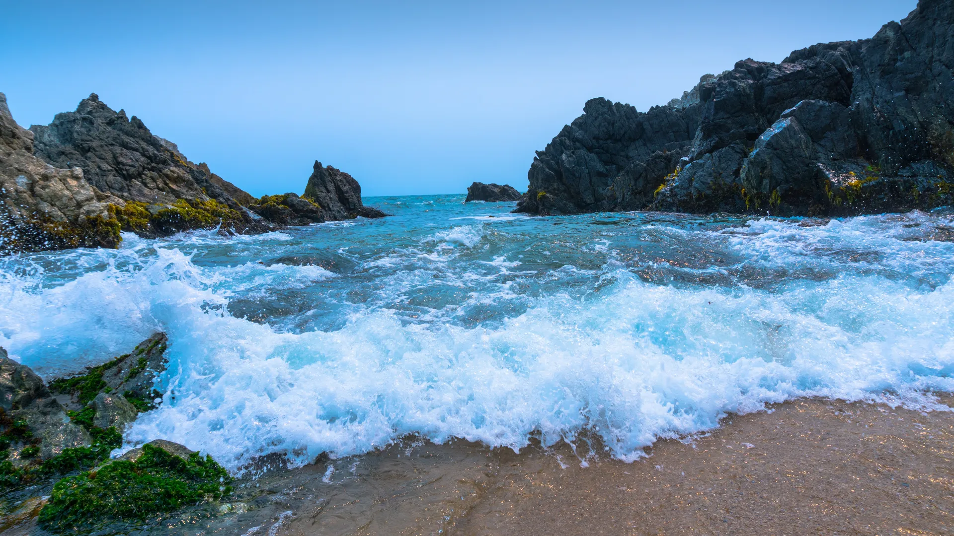 海滩 夏天 自然 海洋 岩石  电脑壁纸 4K壁纸