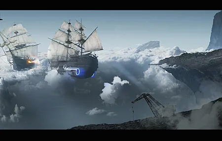 飞艇 帆船 车辆 战斗 风景 天空 云 索具 船