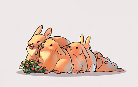  草莓 兔子 吃 卡通 白色背景 