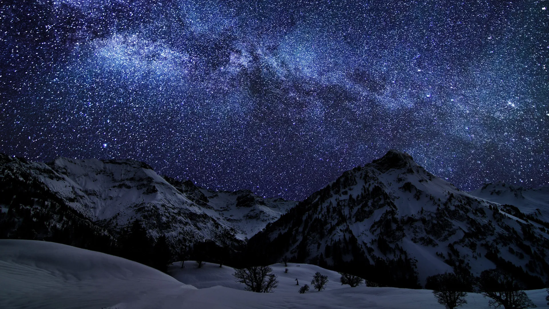 风景 山 雪 银河 星星 自然 星夜 天空 雪峰  电脑壁纸 4K壁纸