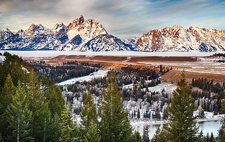 自然 风景 雪 树 山 雪峰  电脑壁纸 4K壁纸