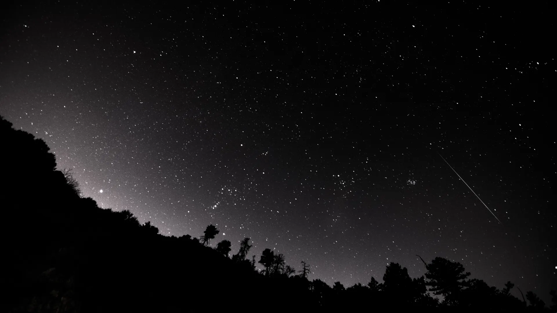 风景 山脉 树木 繁星之夜 繁星 夜晚 流星 黑暗  电脑壁纸 4K壁纸