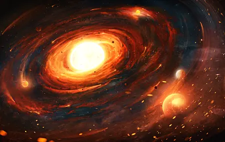  AI艺术 宇宙 空间艺术 橙色 红色 深色背景 高对比度