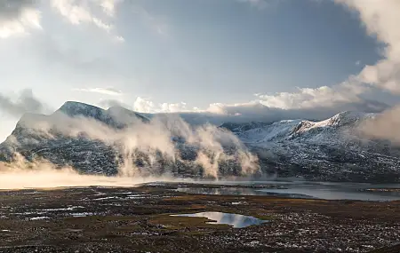 风景 自然 瑞典拉普兰 雾 云 湖 河