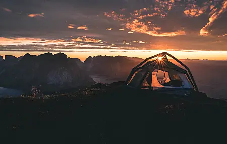 山脉 风景 露营 日出 帐篷 自然 太阳 云  电脑壁纸 4K壁纸