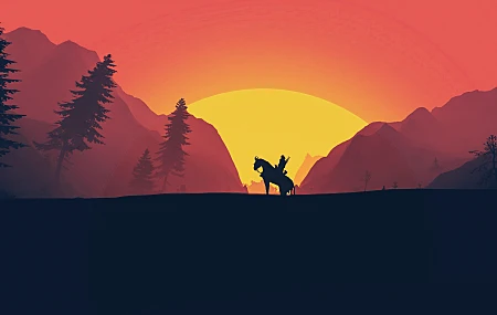里维亚的杰拉特 巫师：狂野狩猎 电脑游戏 剪影 日落 日出 