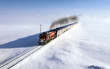 火车 机车 雪地 雪 机械 自然 风景  电脑壁纸 4K壁纸