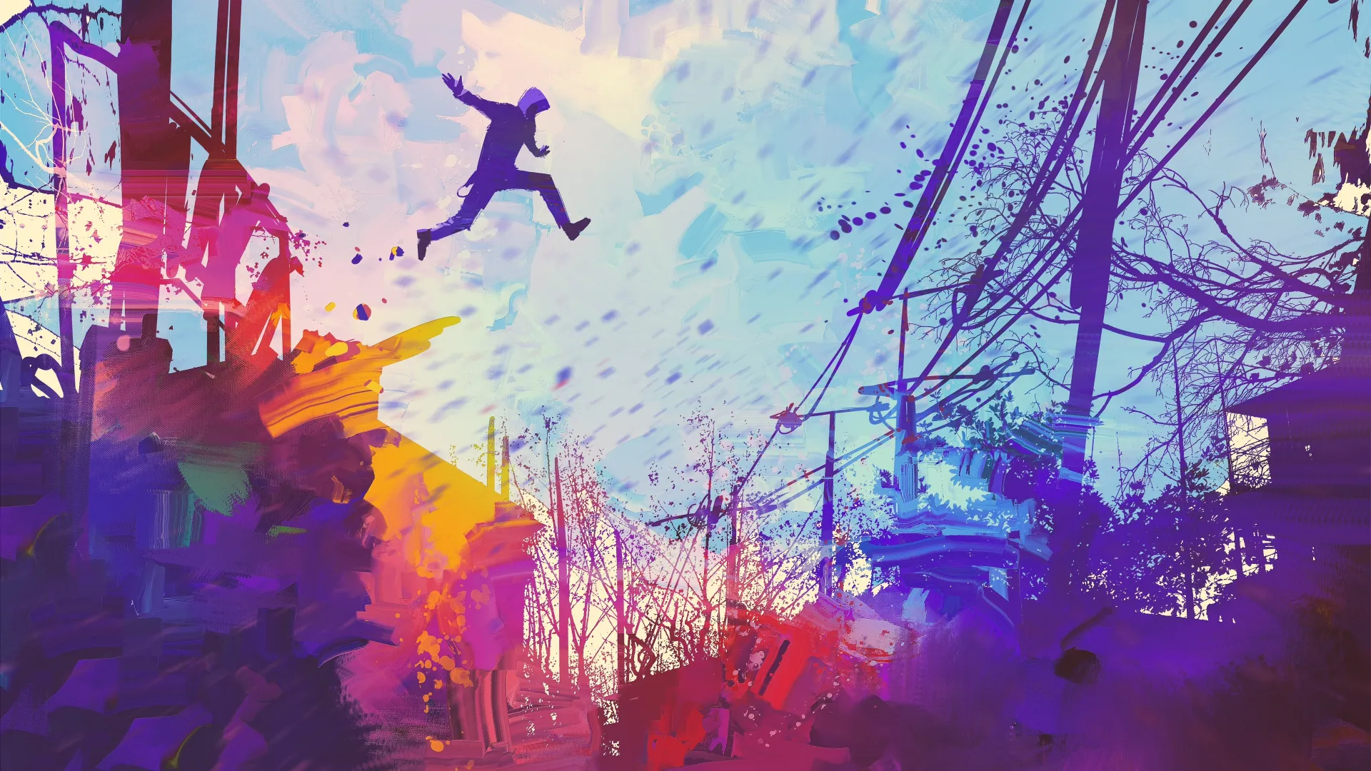 抽象 跳跃 插图 彩色 紫色  电脑壁纸 4K壁纸