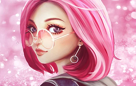 女人 粉色头发 脸 眼镜 数码艺术 粉色