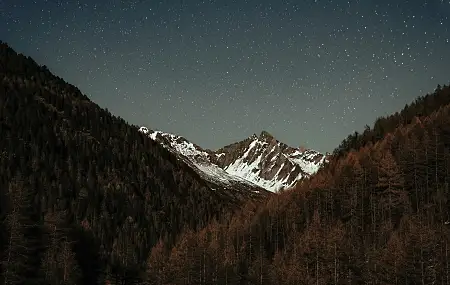 风景 星星 繁星 夜晚 山 雪 自然  电脑壁纸 4K壁纸