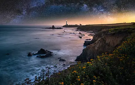 风景 夜景 摄影 灯塔 梦境 自然 大海 悬崖 日落  电脑壁纸 4K壁纸