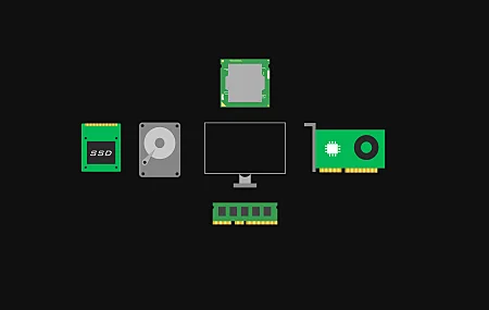 向量 计算机 硬件 技术 极简主义 中央处理器 硬盘 显示器 内存 计算 简单背景 绿色 电子元件 计算机部件 