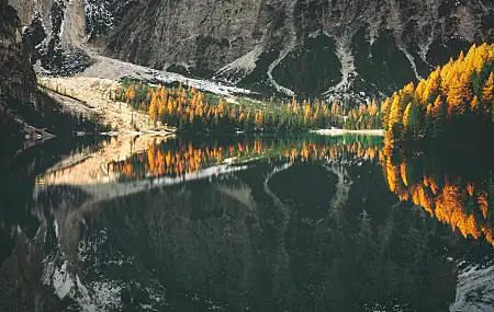 风景 自然 湖泊 水 倒影 森林 树木 山脉  4K壁纸