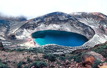 湖 水 山顶 火山口湖 自然 4K壁纸