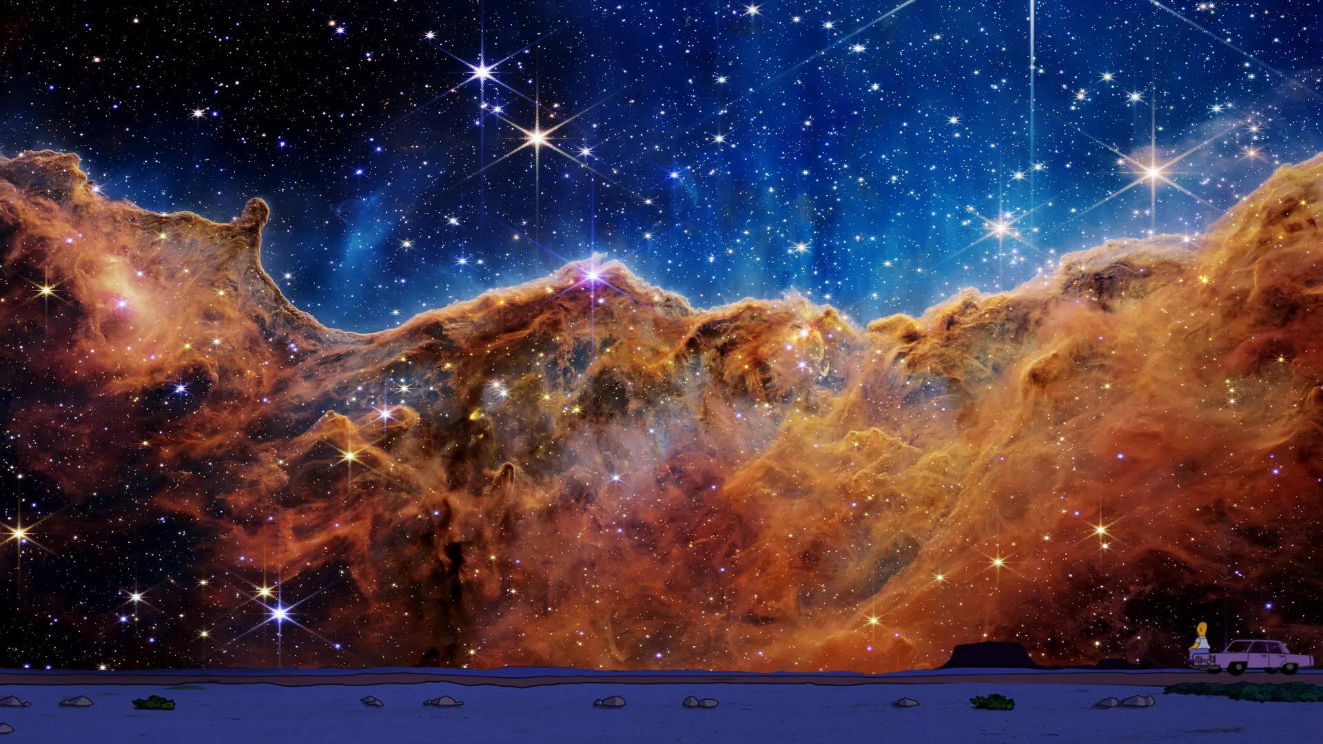 詹姆斯·韦伯太空望远镜，太空，宇宙，辛普森一家，荷马·辛普森，数字艺术，星星，星云，伽利，电脑壁纸，4K壁纸