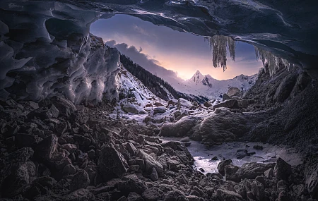 雪峰 西藏 风景 自然 洞穴 山脉 山口 雪 冰 冰柱 岩石 