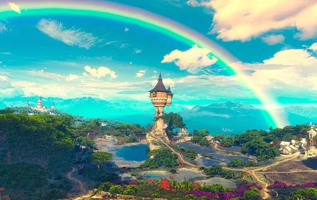 电子游戏 彩虹 天空 奇幻艺术 电脑游戏 屏幕截图 巫师：狂野猎杀-血与酒