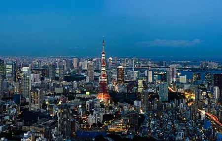 东京，东京塔，城市景观，城市，城市灯光，黄昏，亚洲，电脑壁纸，4K壁纸