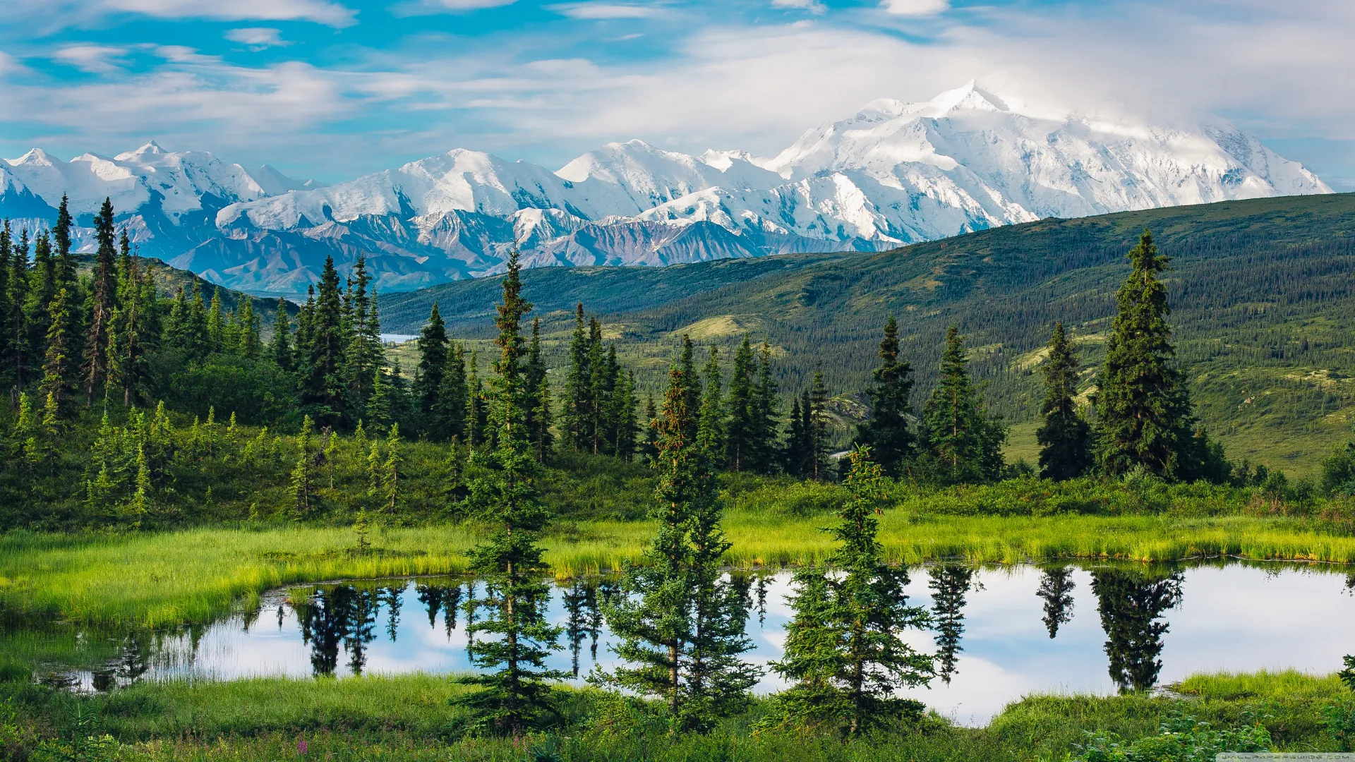 自然 风景 山脉 水 倒影 日光 树木 4K壁纸