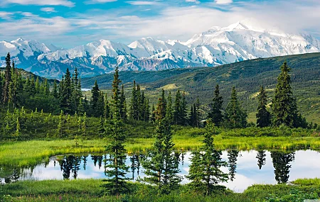 自然 风景 山脉 水 倒影 日光 树木 4K壁纸