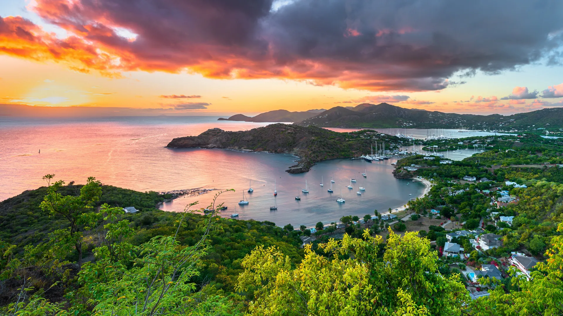 安提瓜和巴布达 岛屿 海 海湾 自然 城市 天空 日落 云彩 船 景观 水 晚霞 