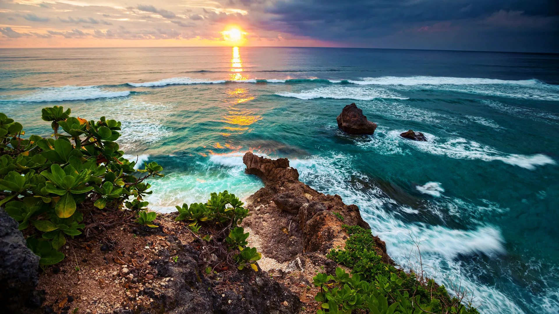 风景 自然 水 大海 夕阳辉光 云 天空 波浪 海浪 4K壁纸