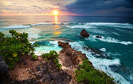 风景 自然 水 大海 夕阳辉光 云 天空 波浪 