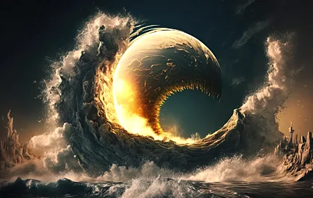 艺术 插图 月亮 波浪 碰撞 海 水 