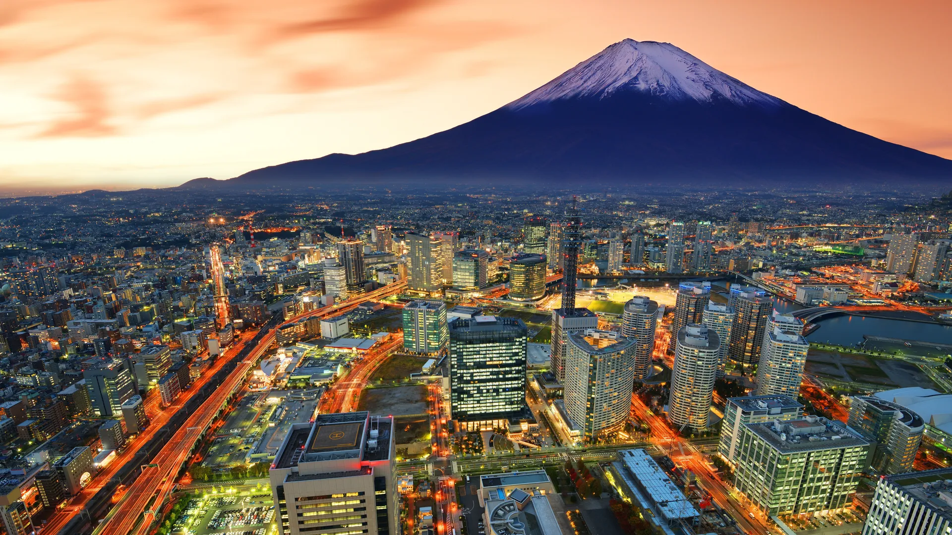  横滨 市景 城市 城市灯光 鸟瞰 富士山 