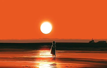 优雅 AI艺术 图片 宽屏 日落 风景 橙色 自然 阳光 
