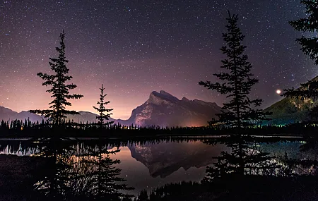 风景 星夜 湖 暮色 夜 4K壁纸