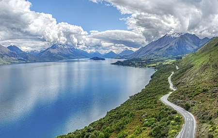 特雷·拉特克利夫 摄影 新西兰 格伦诺奇 皇后镇 云 水 山 自然 路