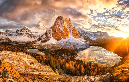 自然 天空 山脉 风景 森林 湖泊 冬天 雪 日落 云 水 石头 反射 太阳 