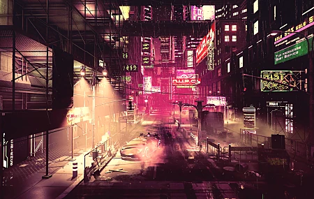 夜晚 未来城市 赛博朋克 科幻小说 AI艺术 概念艺术 粉丝艺术 反乌托邦 新东京 未来主义 