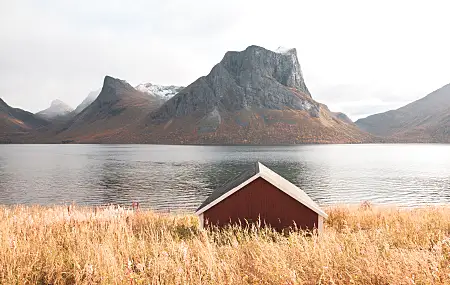 风景 挪威 自然 山脉 水 北欧风景 原木小屋 