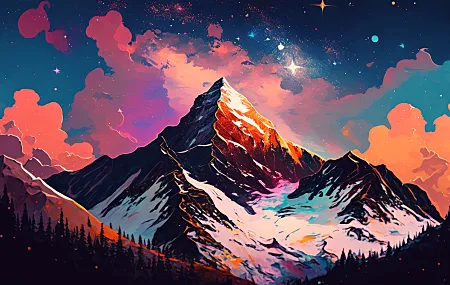 艺术 山 雪 绘画 自然 星星 天空 云 派拉蒙 