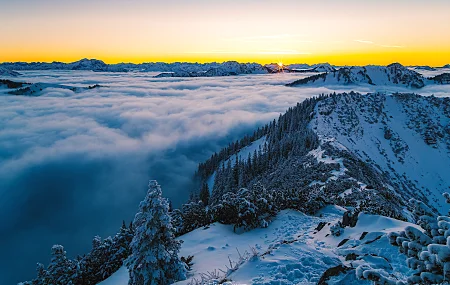 自然 户外 冬季 山脉 风景 太阳 雪峰 雪山 4K壁纸