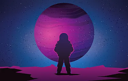 宇航员 AI艺术 图片 幻想艺术 剪影 紫色 蓝色 行星 太空 太空艺术 简单背景