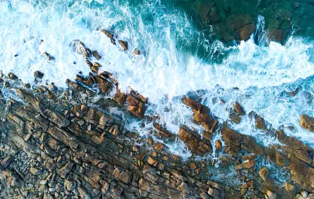 海 岩石 自然 水 波浪 海岸 4K壁纸