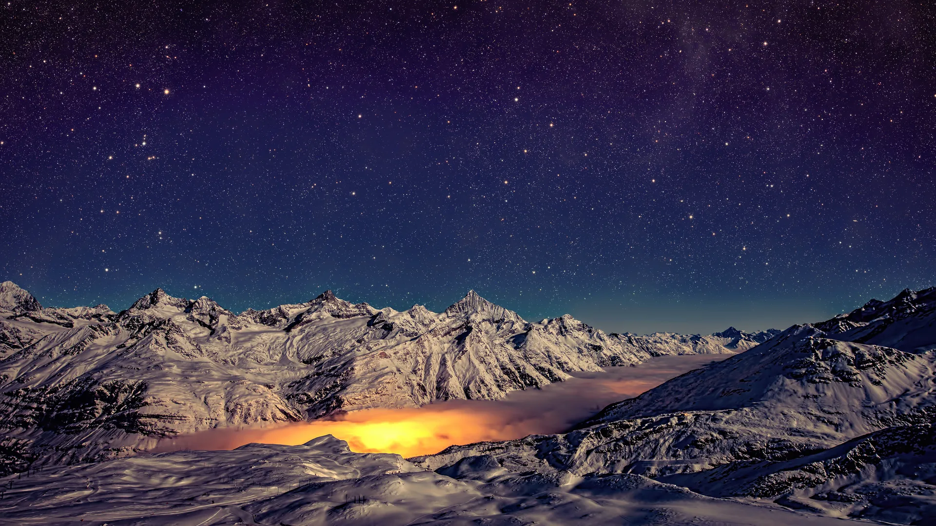 风景 自然 山脉 全景 夜晚 瑞士 星星 雪 阿尔卑斯山 长相 薄雾 