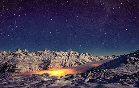 风景 自然 山脉 全景 夜晚 瑞士 星星 雪 阿尔卑斯山 长相 薄雾 