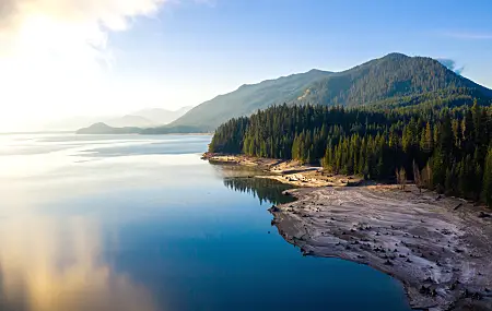 森林 自然 风景 湖泊 水 倒影 山脉 4K壁纸