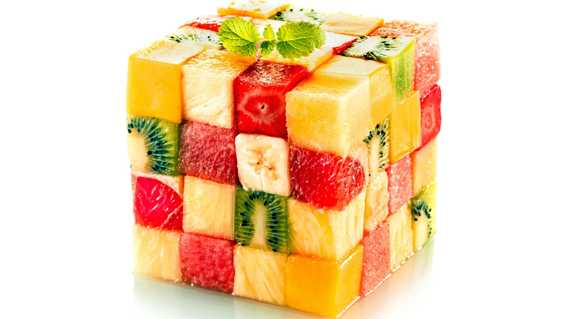 水果 猕猴桃 水果 食品 菠萝 草莓 魔方 块 简单背景 白色背景 创意 