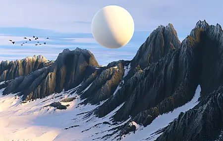 AI艺术 插图 山 风景 雪 行星 抽象 自然 鸟类 