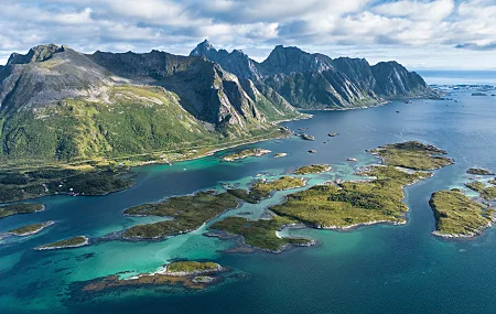 山脉 自然 海洋 天空 云 岛屿 海岸 水 4K壁纸