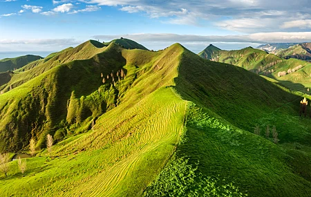 风景 山顶 山 树 天空 云 自然 4K壁纸