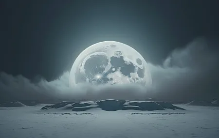 AI艺术，云，月亮，行星，冬天，雪，简单的背景，极简主义，电脑壁纸，4K壁纸